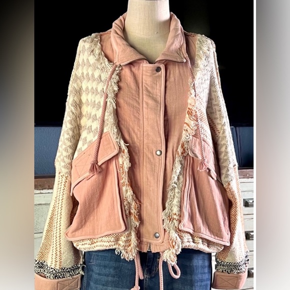 Free People Everything Nice Sugar Rose Pink Fringe Jacket M NWT - Picture 2 of 16